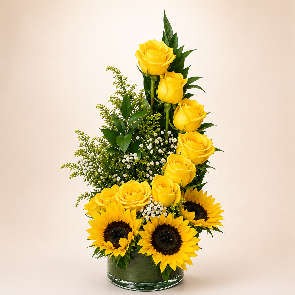 Cascada Premium de Rosas Amarillas y Girasoles 🌻💛